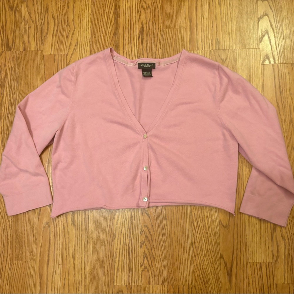 Eddie Bauer Pink Button-Up Cropped Cardigan